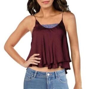 Free People NWT Satin Cami Blouse Sequin Purple Maroon Crop Tank